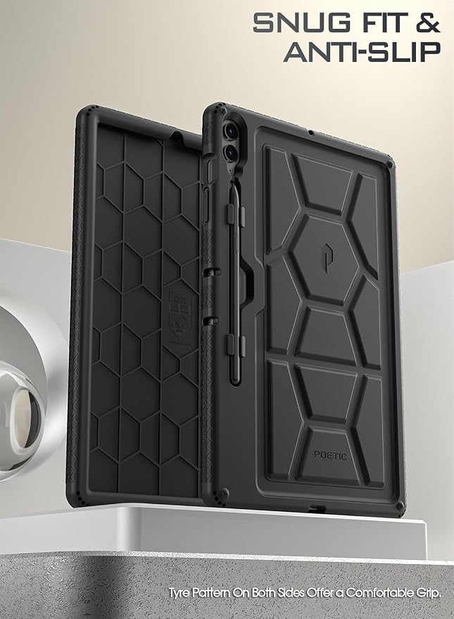 Poetic TurtleSkin Case for Samsung Galaxy Tab S10 FE Plus (2025 Release) 13.1 inch Case with S Pen Holder Heavy Duty Shockproof Kids Friendly Protective Silicone Cover Black