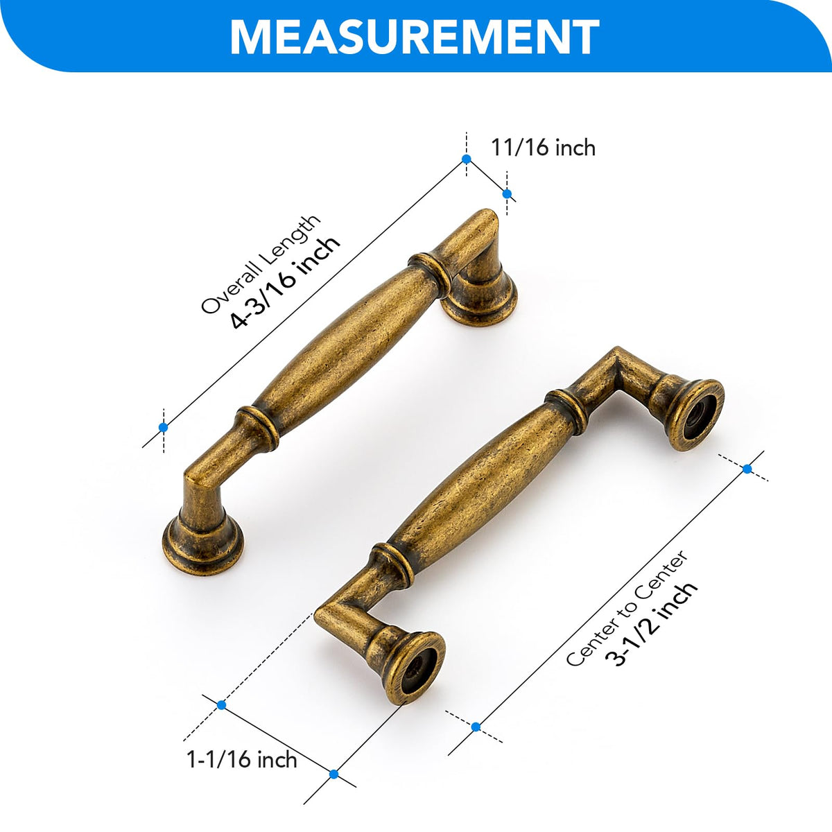 HOME EDIT 10 Pack 3-1/2 Inch Antique Brass Cabinet Handles Solid Zinc Alloy Pulls for Kitchen, Dresser, Closet & Bathroom Cabinets Hardware