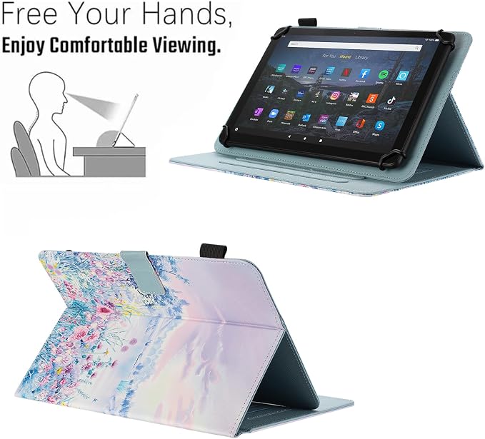 Universal Case for 10 Inch Tablet Multi-Angle Viewing Stand Case for 9.5-10.5 Inch Tablet Premium PU Leather Folding Stand Cover with Pen Holder &amp Multiple Angles Stand - Beach