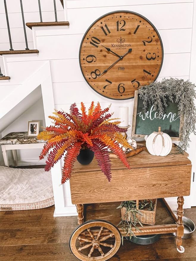 Hollyone Fake Boston Fern in Pot Fall Faux Fern Medium Potted Plant Medium Autumn Decor Plants Outdoor Indoor Autumn Boston Ferns Artificial Plants for Patio Garden Farmhouse Fall Decorations for Home