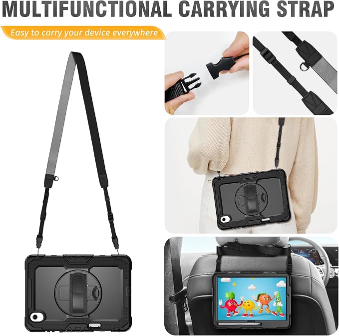 HXCASEAC Case for Samsung Galaxy Tab S10+ Plus / S9 Fe+ / S9+ 5G 12.4 inch Protective with Screen Protector/S Pen Holder/ 360 Rotating Stand Hand Strap - Black