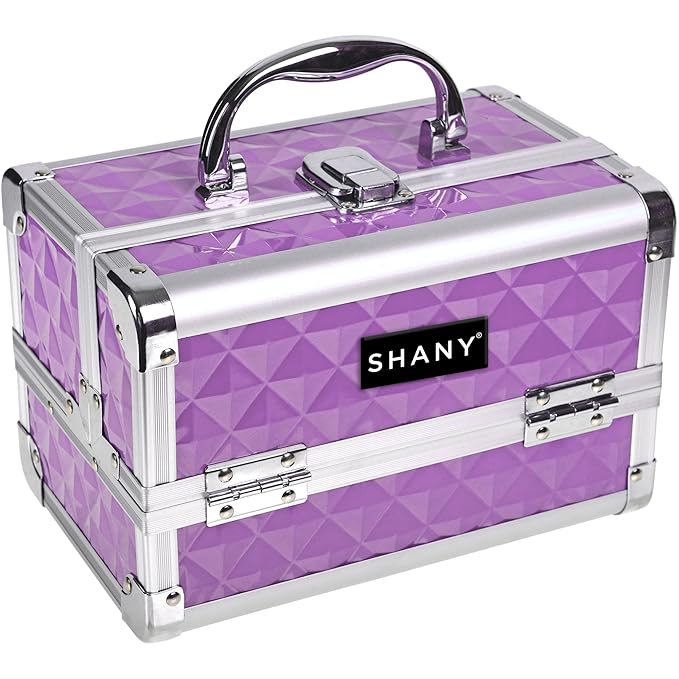 SHANY Chic Makeup Train Case Cosmetic Box Portable Makeup Case Cosmetics Beauty Organizer Jewelry storage with Locks, Multi trays Makeup Storage Box with Makeup Mirror - Purple