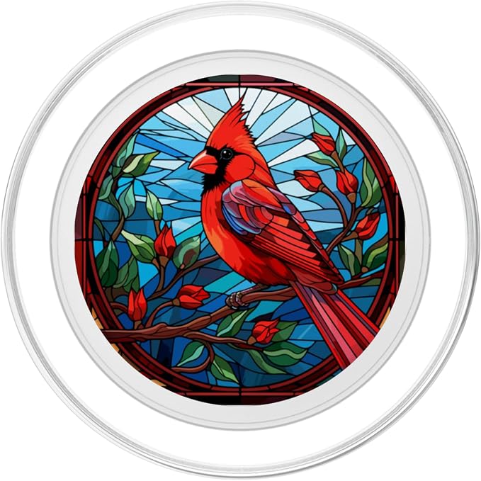 Stained Glass Red Cardinal Bird Christmas Cute Bird Lovers PopSockets Adhesive PopGrip