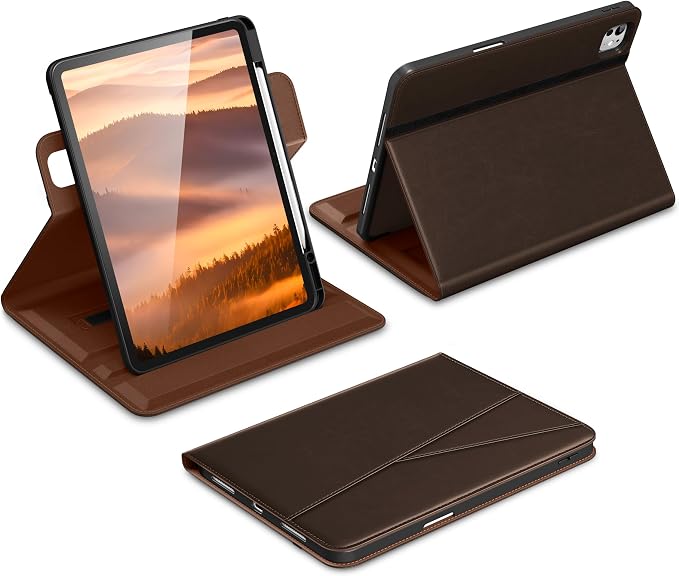 DTTO for iPad Pro 13 Inch Case M5 / M4 (2025/2024) Brown | 360 Degree Rotating Premium Faux Leather Folio Stand Cover with Pencil Holder Auto Sleep/Wake Multiple Angles