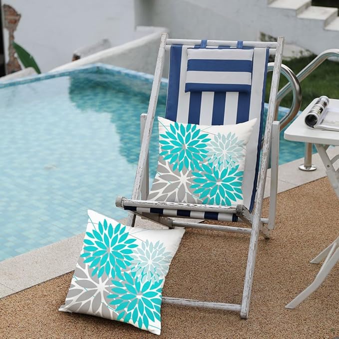 DFXSZ Outdoor Throw Pillow Covers 18x18 Inch Set of 2 Waterproof Spring Summer Geometric Elegant Aqua Blue Outdoor Pillow Covers for Patio Funiture Garden Couch 168C18