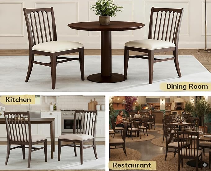 chairus Upholstered Dining Chairs Set of 6, Walnut Wooden Barrel Kitchen Chairs with Slat Back Double-Layer Cushion Farmhouse Accent Chairs for Dining Room/Living Room/Restaurant, Linen Beige