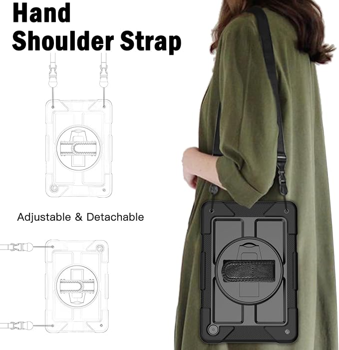 BMOUO for Samsung Galaxy Tab A9+ Plus Case 11 2023 (SM-X210/X216/X218) Shockproof Galaxy Tab A9 Plus Case with Rotating Stand and Hand/Shoulder Strap Black