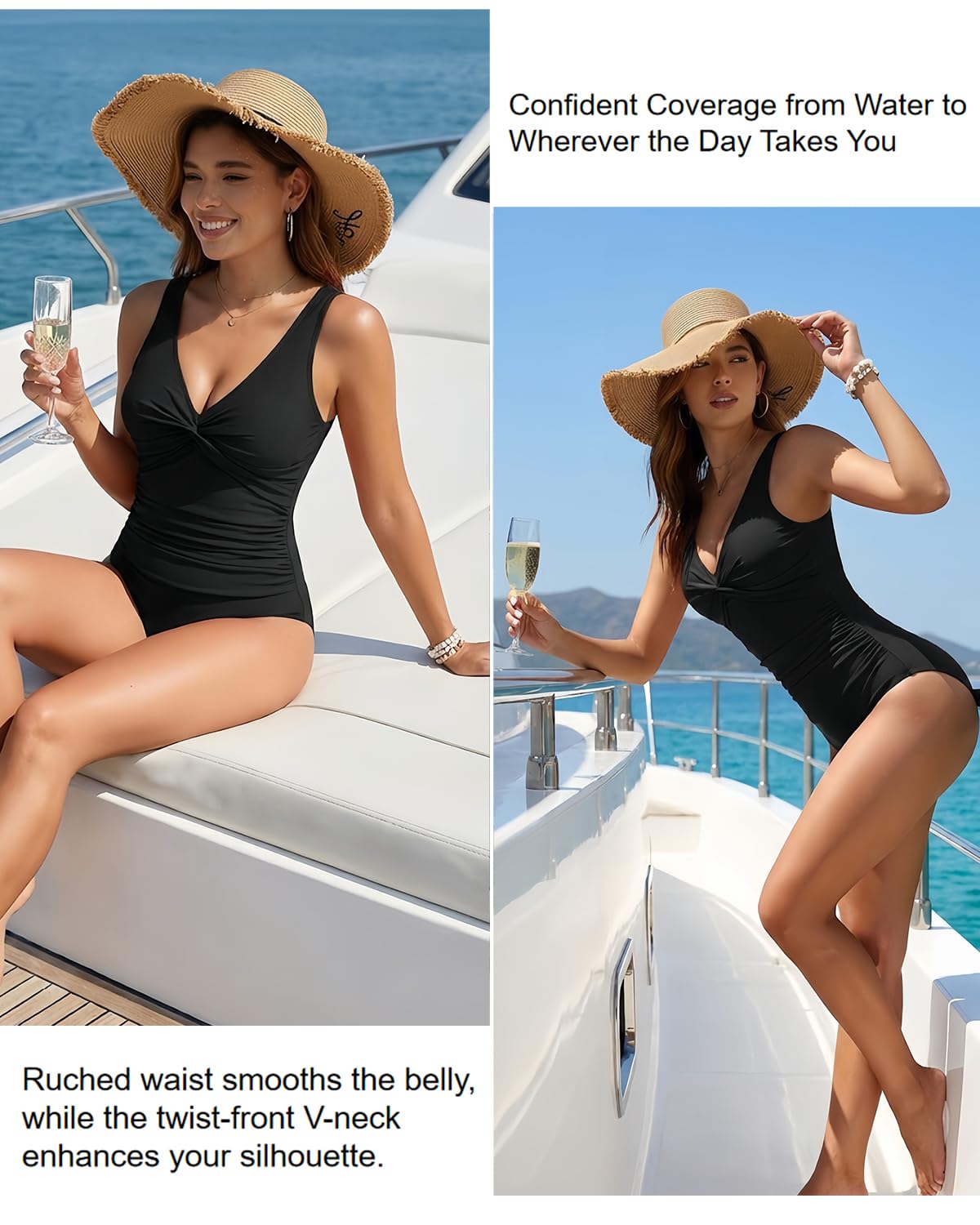 Holipick Black Women Tummy Control One Piece Swimsuit - Push Up Bathing Suit Full Coverage Slimming Swimwear S