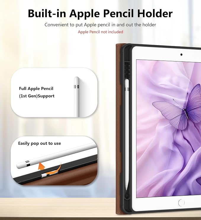 DTTO for iPad 9th/8th/7th Gen Case 10.2 Inch (2021/2020/2019) Brown | 360 Degree Rotating Premium Faux Leather Folio Stand Cover with Pencil Holder Auto Sleep/Wake Multiple Angles Hand Strap