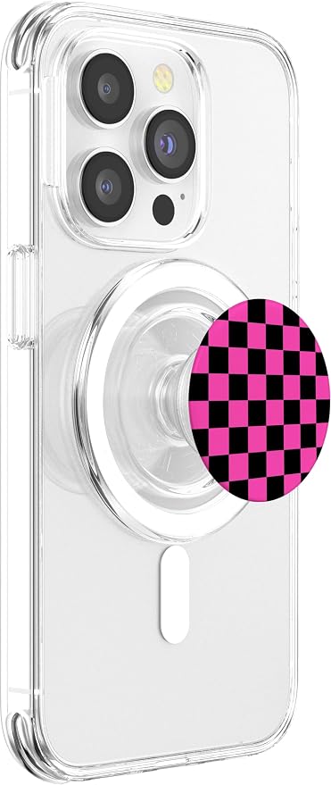 Classic Checkered Hot Pink-Black Checkerboard Pattern Cute PopSockets Adhesive PopGrip