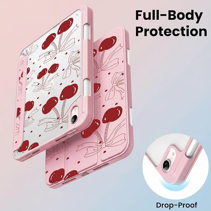 for iPad A16 11 Inch 2025 /for iPad 10th Generation 10.9 Inch 2022 Cute iPad Black Case with Pencil Holder-[Auto Wake/Sleep] Trifold Stand Soft TPU Protective Cover Pink Bows