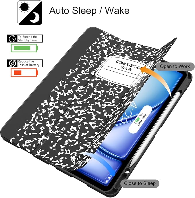 Soke Case for iPad Air 13 Inch (M4/M3/M22026-2024) iPad Pro 12.9 6th/5th Generation with Pencil Holder(2021 2022 Release)-[Apple Pencil Charging + Auto Wake/Sleep] Soft Back Cover Book Black