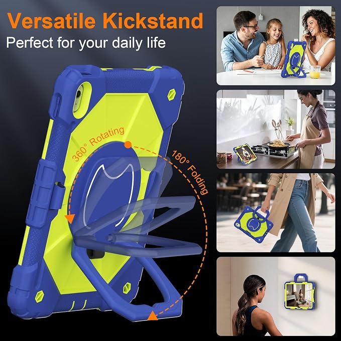 Case for iPad A16 11th/10th Generation 11/10.9 Inch 2025/2022 Dinines Full-Body Drop Protection Shockproof iPad a16 Case with Screen Protector 360° Rotating Stand Shoulder Strap Pencil Holder Black
