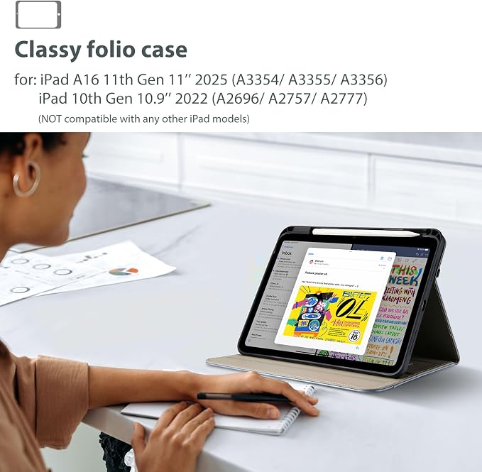 ProCase for iPad A16 11th Generation 11” 2025/iPad 10th Generation 10.9” 2022 with Pencil Holder iPad 11/10 PU Leather Case Business Stand Cover Smart Folio with Hand Strap Front Pocket -Berrypurple