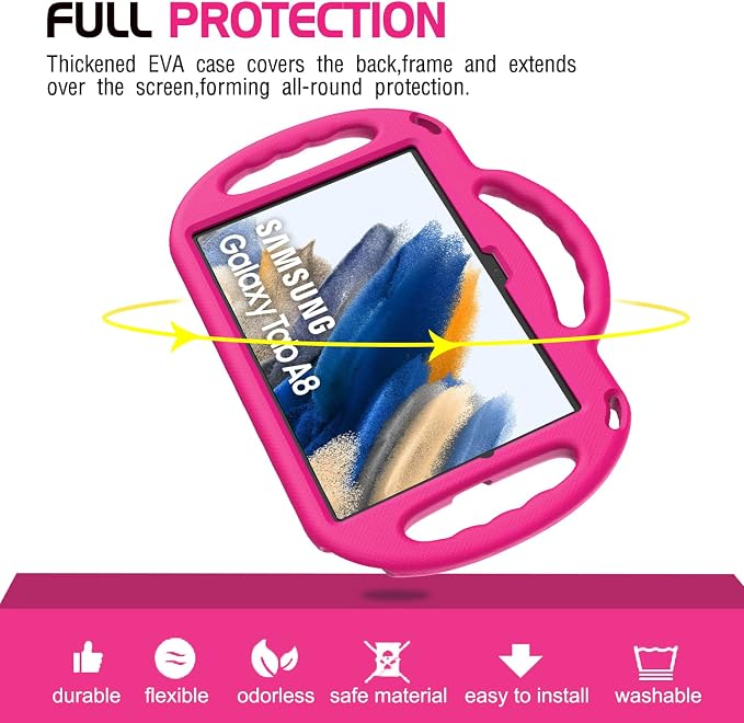AVAWO Kids Case for Samsung Galaxy Tab A8 10.5 Inch 2021 (SM-X200/X205) With Strap Light Weight Shock Proof Handle Stand Black