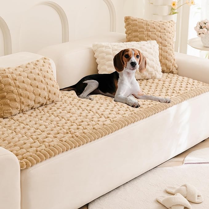 Couch Cover for Dogs Fuzzy Sofa Covers for Pet, Geometric Jacquard Coral Pet-Friendly Washable Non-Slip Sofas Slipcover Cushion Protector Pets Mat Dog Bed Mats