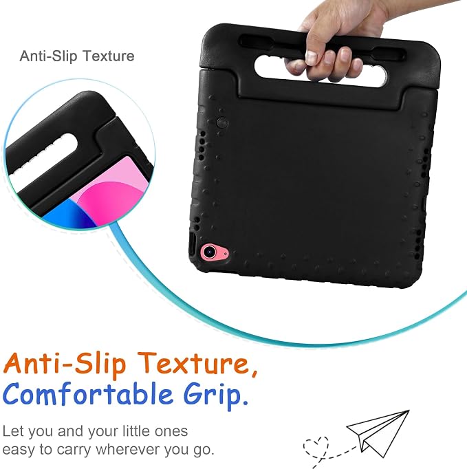 Kids Case for iPad Pro 11 M5/M4 &amp iPad Air 11 (2026/2025/2024) Shockproof Case with Pencil Holder Techcircle Light EVA Foam Handle Stand Bumper Protective Child Friendly Drop Proof Cover Black