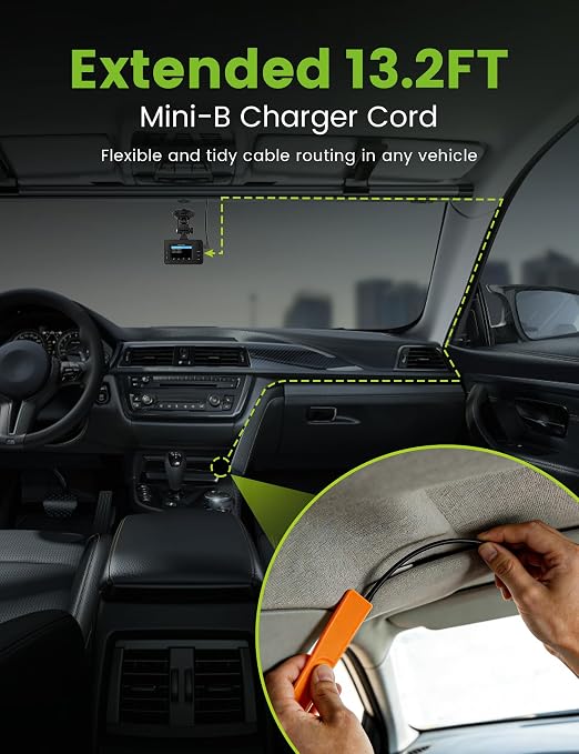 Anina Mini USB Mini-B Dash Cam Power Cord Left Angle Charging Cable Dash Camera Car Charger for Rexing V1V1P ProV -13FT/4M