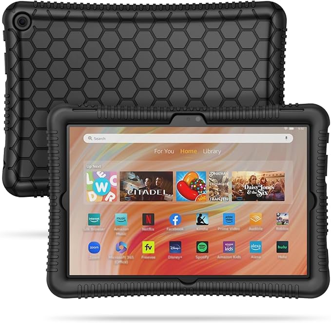 Fintie Silicone Case for 10.1 Kindle Fire HD 10 13th Gen 2023 Black | Honey Comb Pattern Lightweight Shock Proof Back Cover Anti-Slip Grip Reinforced Corners Protection Impact Resistant