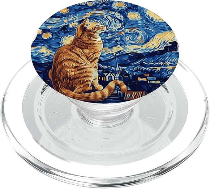 Starry Night Vincent van Gogh Famous Painting Tabby Cat PopSockets Standard PopGrip