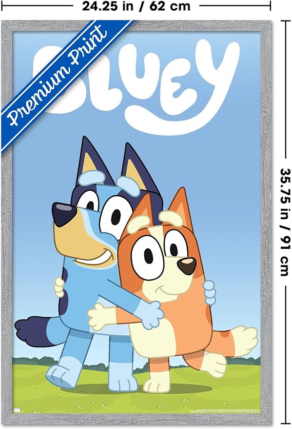 Bluey - Hug Wall Poster, 34L" x 22.4W", Gray Framed Version