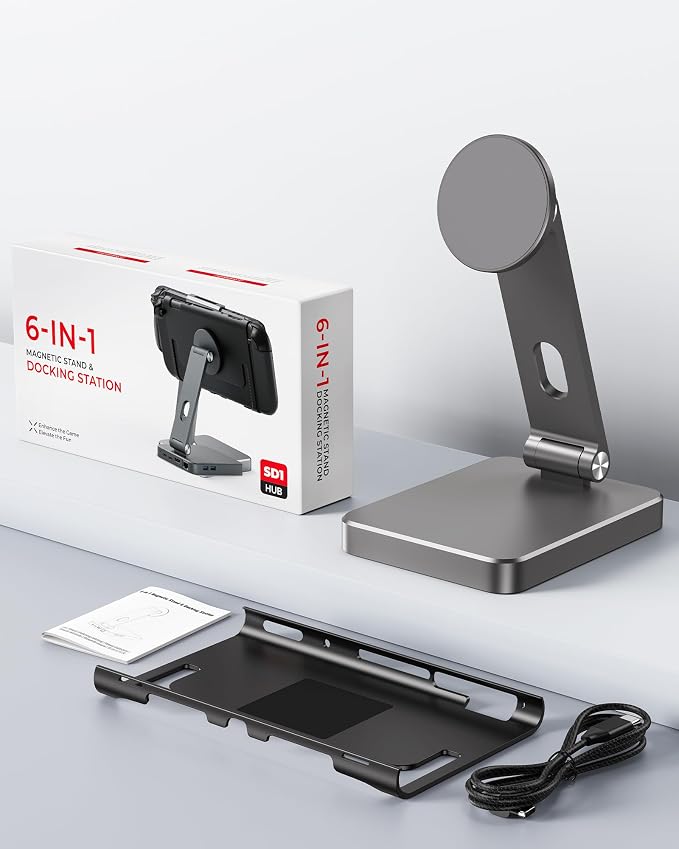 Foldable Magnetic Stand Holder for Nintendo Switch 2 iPhone | Aluminum Alloy Adjustable Design MagSafe-Compatible Portable Kickstand Mount Switch 2 Accessories for Desktop &amp Travel