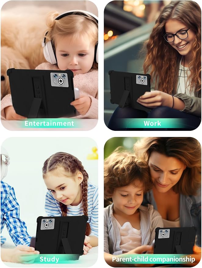 Case for Dghrti TAB30 2025 Android 14 Tablet 10.1 Inch，WUNIAK Shock Proof Lightweight Stand Rubber Shell Protective CoverKids Friendly Soft Silicone Adjustable Stand CoverBlack