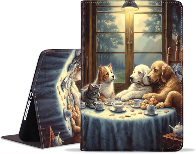Case for Samsung Galaxy Tab S10 Plus 2024/ S9 Plus/ S9 FE Plus 5G 12.4 Inch 2023 Slim PU Leather Stand Folio Cover with Auto Wake Sleep Abstract Paint Dogs