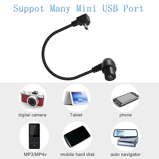 QIANRENON 90 Degree Angle Mini USB Panel Flush Waterproof Extension Cable Mini USB 5 Pin Right Angle Male to Female Panel Mount Cable Threaded to Dashboard or Panel28cm/11in (Down Bend)