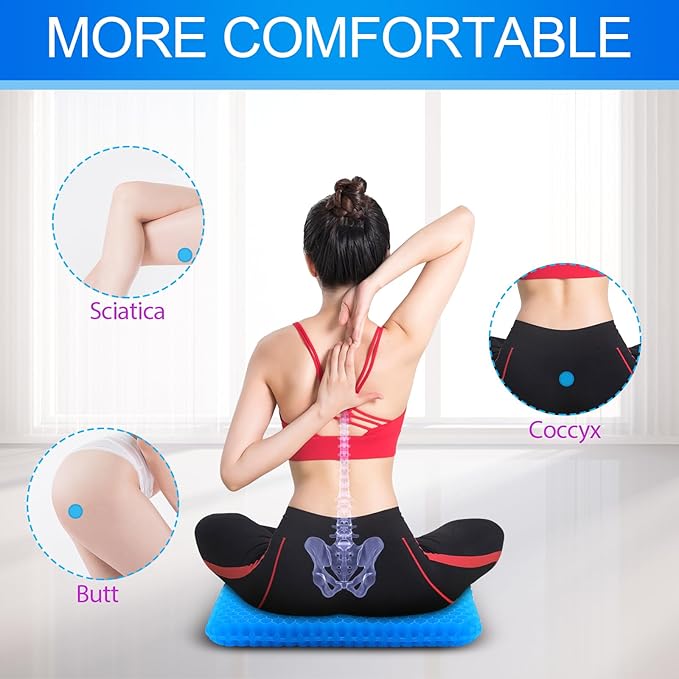 Large Gel Seat Cushion for Long Sitting (Large & Thick), Soft & Breathable, Gel Cushion for Wheelchair Reduce Sweat, Chair Cushion for Office Chair (Black Cover)