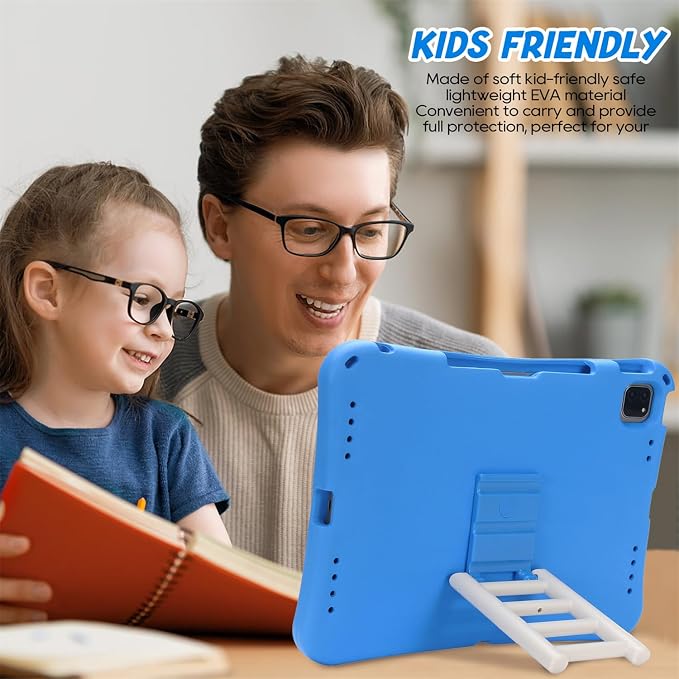 Kids Case for iPad Air 13 (2026/2025/2024) M4/M3/M2 &amp iPad Pro 13 2024 &amp iPad Pro 12.9 Cover 6th/5th/4th/3rd Gen (2022/2021/2020/2018) DIY Figures EVA Rubber Handle Stand Shockproof Bumper