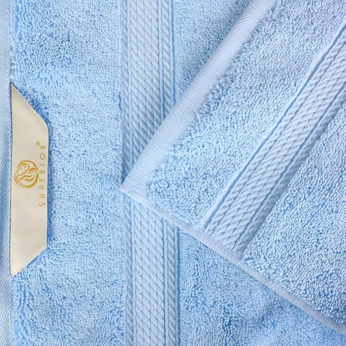 Superior Egyptian Cotton Pile Face Towel/Washcloth Set of 6, Ultra Soft Luxury Towels, Thick Plush Essentials, Absorbent Heavyweight, Guest Bath, Hotel, Spa, Home Bathroom, Shower Basics, Light Blue