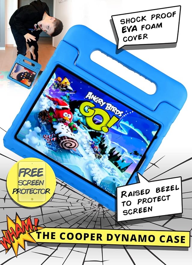 Official Cooper Dynamo for iPad Pro 11 inch Case for Kids 4th/3rd/2nd/1st Generation 2022/2021/2020/2018 | Rugged Foam Magic Handle Stand with Pencil Holder Eco-Mailer