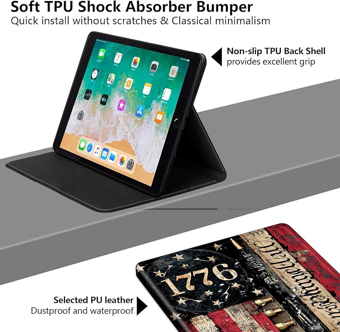 for iPad Air 13 Inch Case (M3/M2-2025/2024 Release) Slim iPad 13 Protective Case with Stand Hard Back Shell for iPad Air 13 Auto Wake/Sleep 1776 American Flag with Bullets
