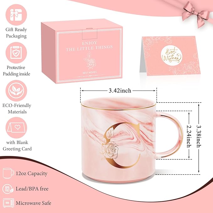 Personalized Gifts for Women Coffee Mug, Initial Customized Gift Monogrammed A-Z Coffee Mug 12 OZ, Christmas Anniversary Birthday Gifts for Women Mom Grandma Friend Sister Wife(C)
