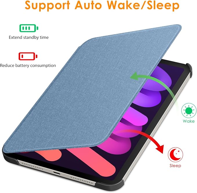 DTTO Case for iPad mini 7 (A17 Pro) 2024 iPad mini 6th Generation 2021 Fabric Texture Hard Back Cover iPad mini 7/6 Case 8.3 Inch with Auto Wake/Sleep Support Apple Pencil Charging Light Blue