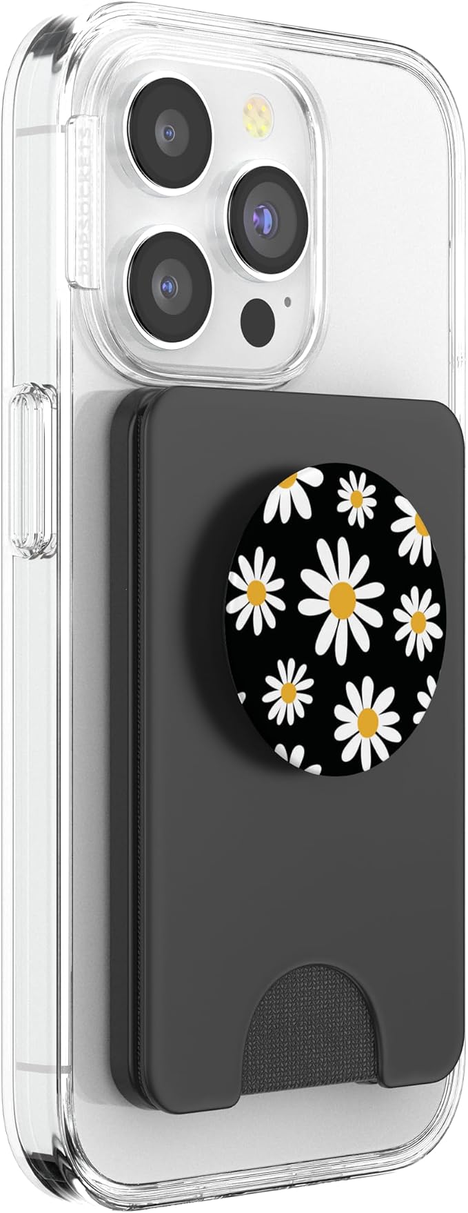 Daisies Floral Retro Pattern Large Scale Daisy on Black PopSockets Adhesive PopGrip
