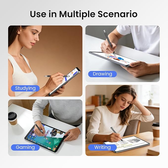 MEKO Stylus Pen for Touchscreen 2-in-1 Universal Stylus 6Pcs | MEKO 1st Gen Stylus Fiber &amp Disc Tips High Precision Work for iPad iPhone Android Tablets All Touch Screens-Black