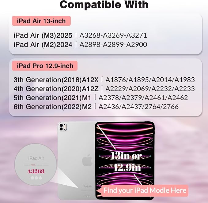 Case for iPad Air M3/M2 &amp Pro 12.9 Pro 12.9 (6th/5th/4th/3rd Gen)Cherry