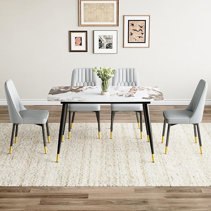 Small Dining Table Set for 4，50'' Sintered Stone Dining Table with 4 Chairs, Easy to Assemble，Suitable for Small Spaces