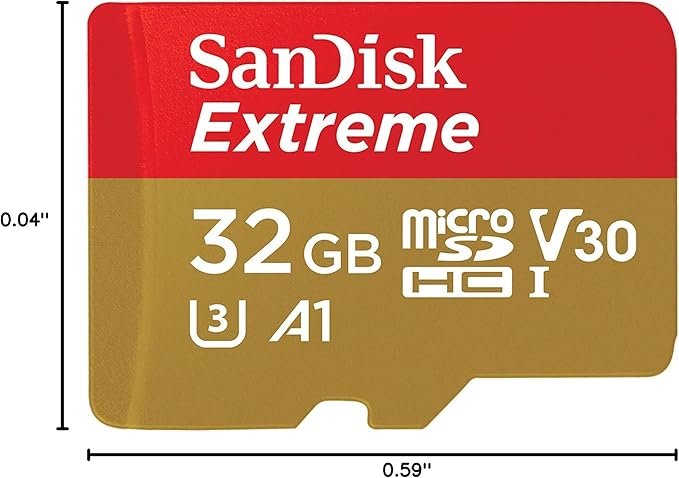 SanDisk 32GB Extreme microSDHC UHS-I Memory Card with Adapter - Up to 100MB/s, C10, U3, V30, 4K, A1, Micro SD - SDSQXAF-032G-GN6MA