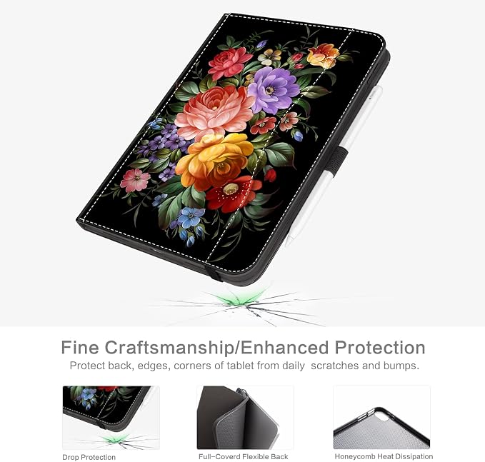 Lokigo Case for iPad (A16) 11th/10th Generation Aurora Forest | for iPad 11th-11 Inch/10th-10.9 Inch Stand Cover Pencil Holder/Hand Strap/Pocket Support Touch ID Auto Wake/Sleep