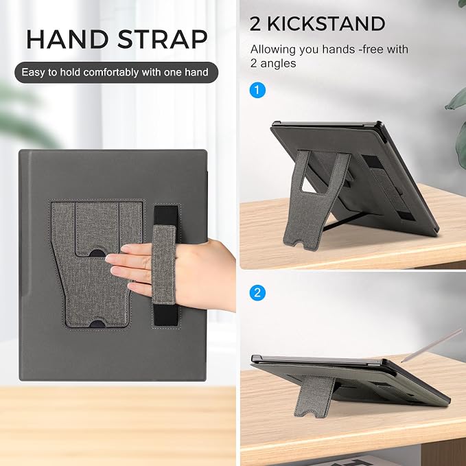CoBak Stand Case for Remarkable 2 Paper Tablet 2020 10.3 with Hand Strap | Lightweight and Hard Back Shell Protective Book Folio Cover with 2 Kickstand Stand Angles and Pen Holder Features Black