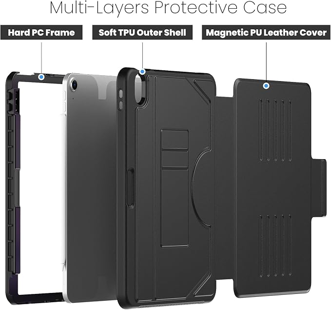 Magnetic Case for iPad Air 11 Inch M3 2025 &amp M2 2024 Business Black | Slim Fit Drop Scratch Resistant Pen Holder Card Slot  Stand