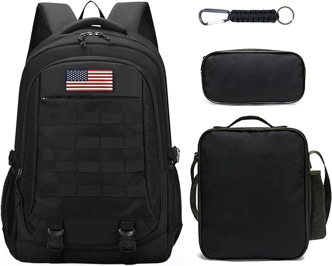 Backpack for Boys 3 in 1 Set, 19 Inch 55L Bookbag with Insulated Lunch Box Pencil Case, Molle School Backpack for Kids Teens, Outdoor Hiking Trekking Camping Travel for Elementary Middle High School