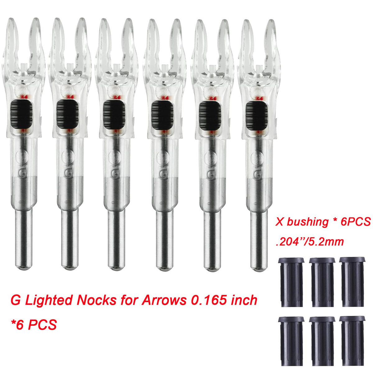 KEAUP G Lighted Nocks 6 PCS with X Bushing for Arrows with .165.204 Inside Diameter with ON/Off Switch LED Nocks Archery Nocks (Flash)