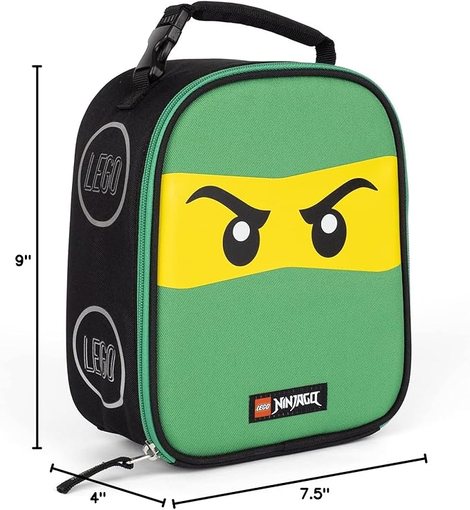 LEGO NINJAGO Lunch Box, Insulated Soft Reusable Lunch Bag Meal Container for Boys and Girls, Perfect for School, or Travel, Meal Tote to Keep Food and Drinks Cold, Future Green