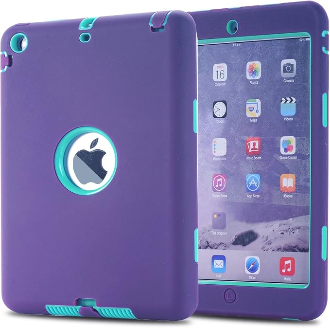 MAKEIT CASE for iPad mini Case for iPad mini 2 3 Case 3in1 Hybrid Shockproof Case for iPad mini 1/2/ 3 (Dark Blue/Fluorescent Green)