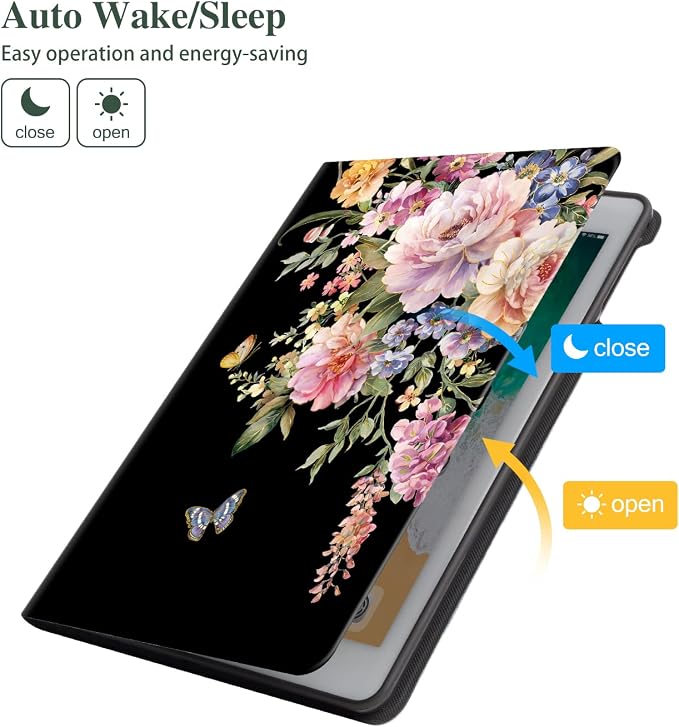 Vimorco for iPad 5th/6th Generation Case 9.7 Inch 2017/2018 for iPad Air 1/2 Case 2013/2014 Pencil Holder/2 Viewing Stands/Typing Stand/Slim Cover for iPad 5/6 Gen Blue Flower Floral