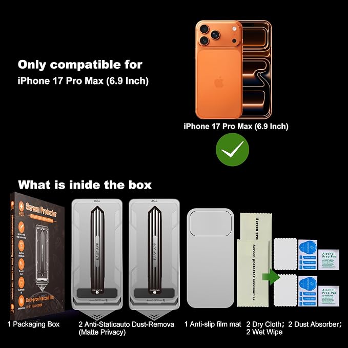 [2-Pack Matte Tempered Glass Screen Protector for iPhone 15 Pro Max Anti-Fingerprint &amp Oil Resistant Smooth as Silk 9H Hardness Bubble-Free Case Friendly 6.7-Inch
